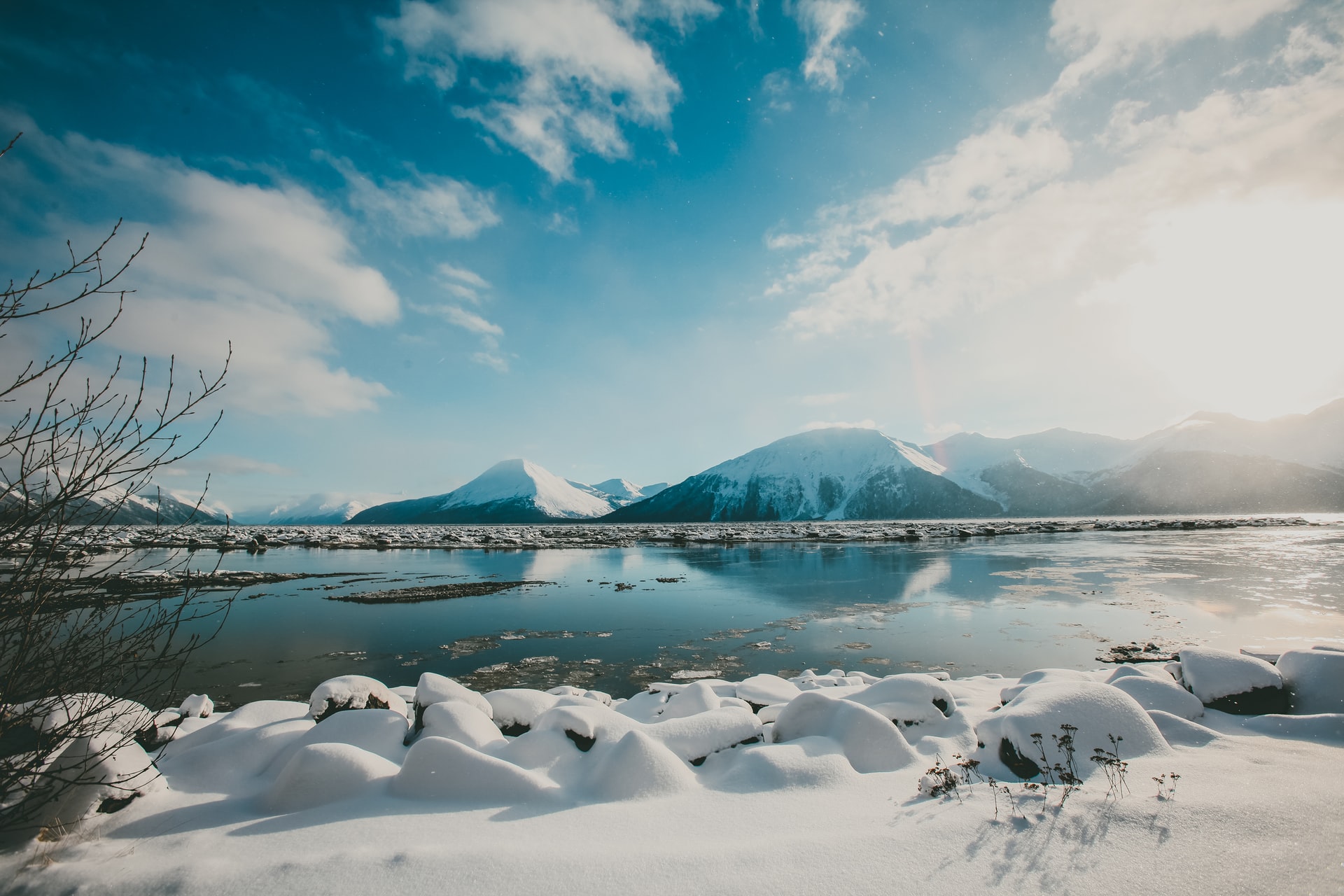 Alaska land, lake, and snow