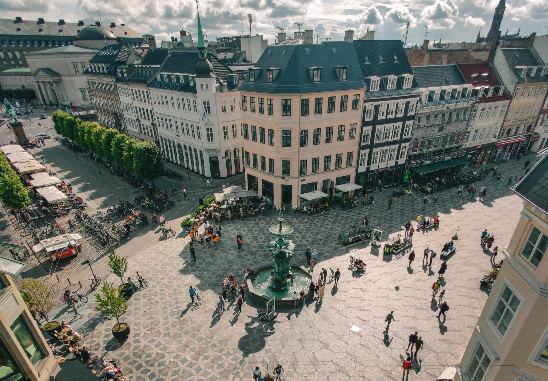 Town square in Copenhagen, Denmark from above