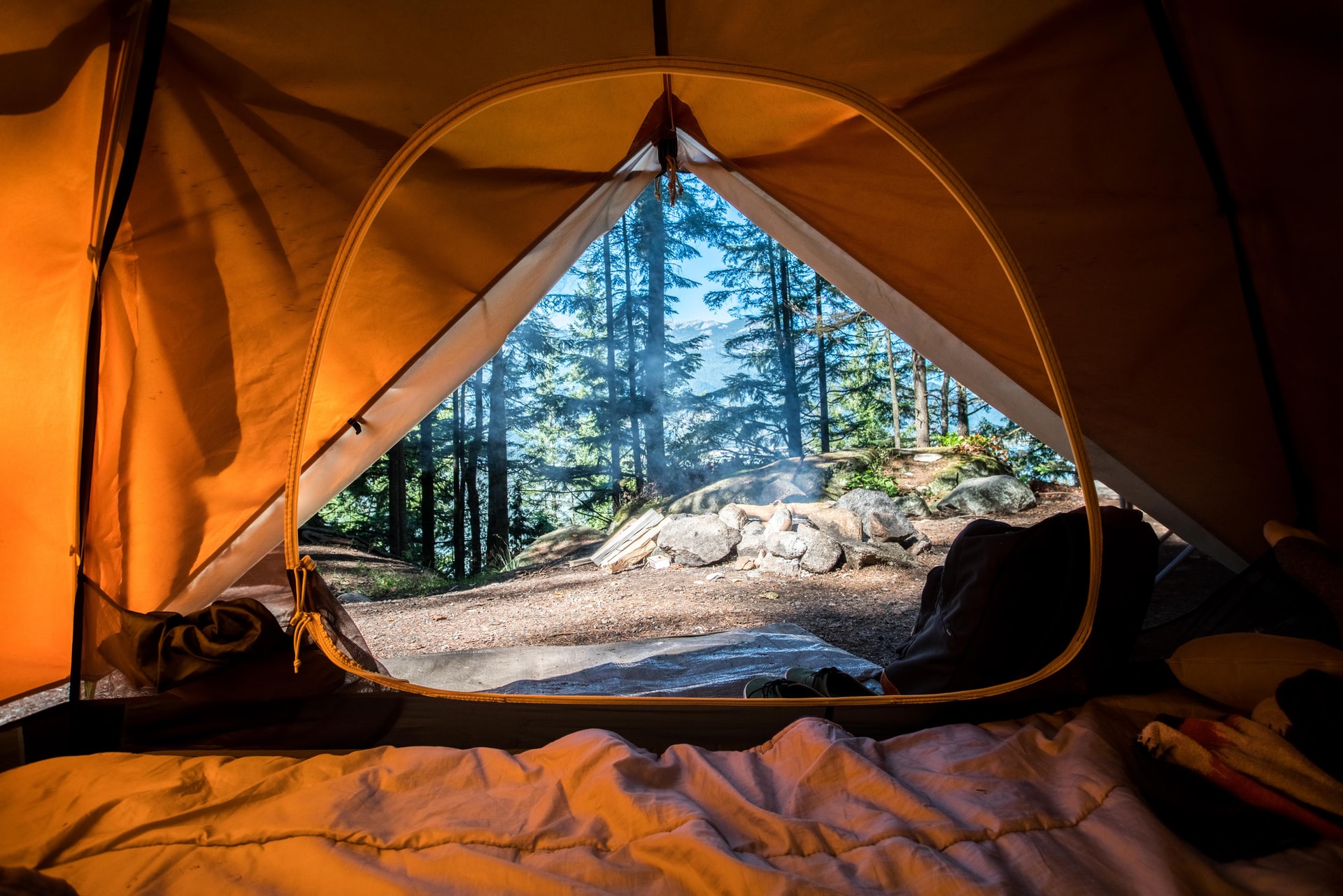 Inside a camping tent