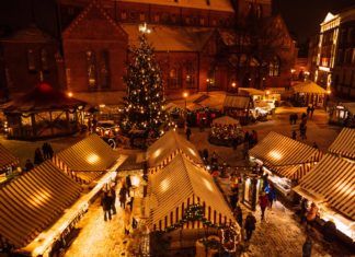Christmas market at Dome Square, Riga, Latvia.