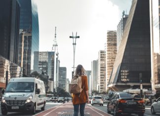 Woman walking in a city