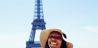 Happy traveler in Paris, France