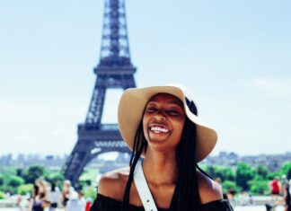 Happy traveler in Paris, France