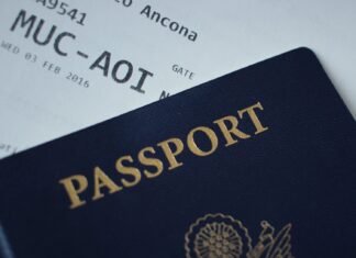 Plane ticket and passport
